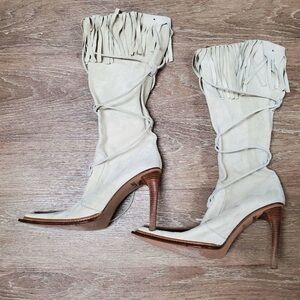 Vero Cuoio Biege Knee High Suede Leather Fringe
Boots 41